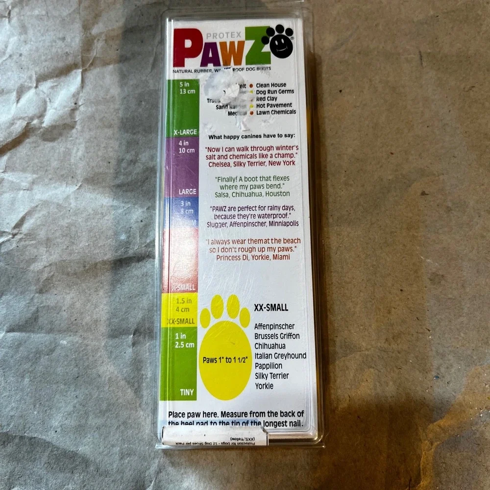 Pawz XX-Small Rubber Dog Boots Yellow Waterproof Disposable Reusable 8 Pack
